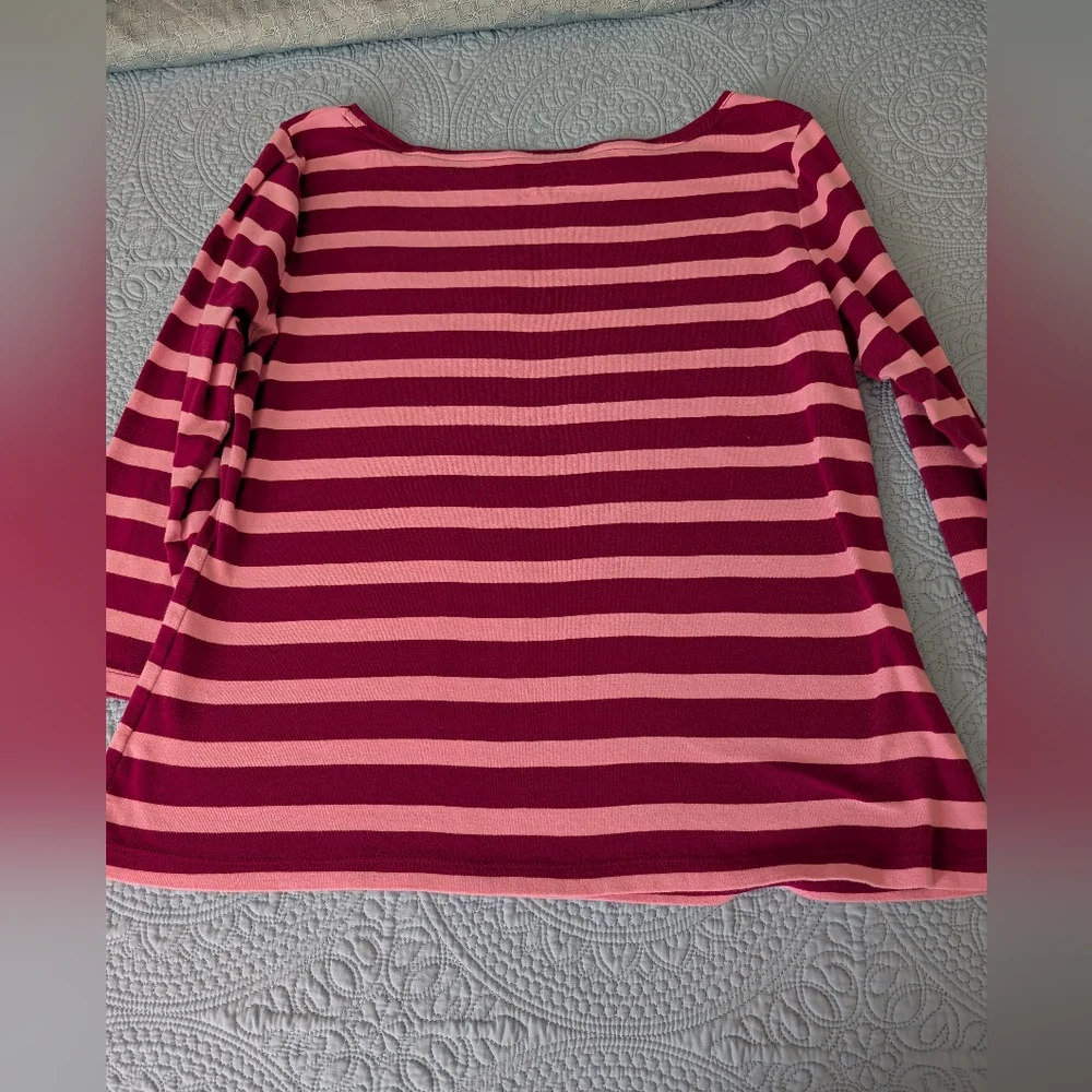 Talbot's Pink and Burgundy Striped 3/4 Sleeve Top - Picture 3 of 3